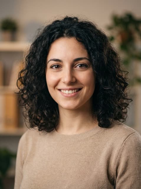 Knit top, neutral tones - Soft indoor bokeh